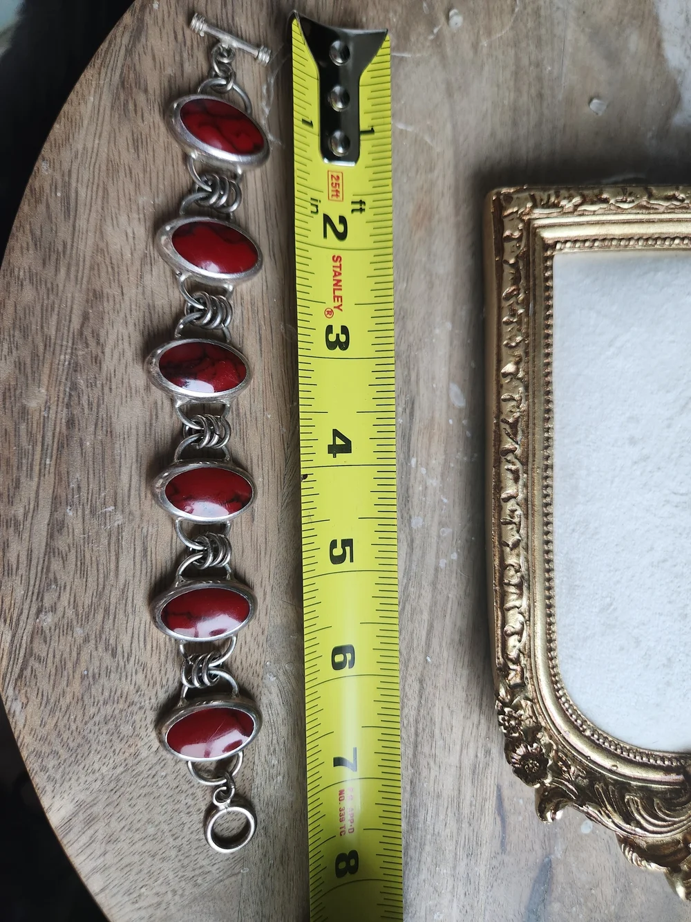 Vintage Red Jasper Sterling Bracelet Stamped Mexico 925 Link Women - Picture 9 of 10